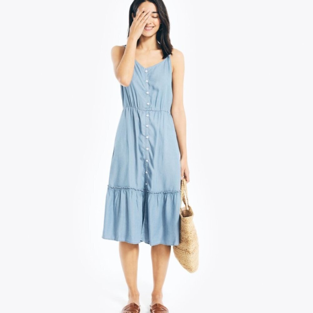 Nautica Women's Sleeveless Button-Down Tiered Dress - S